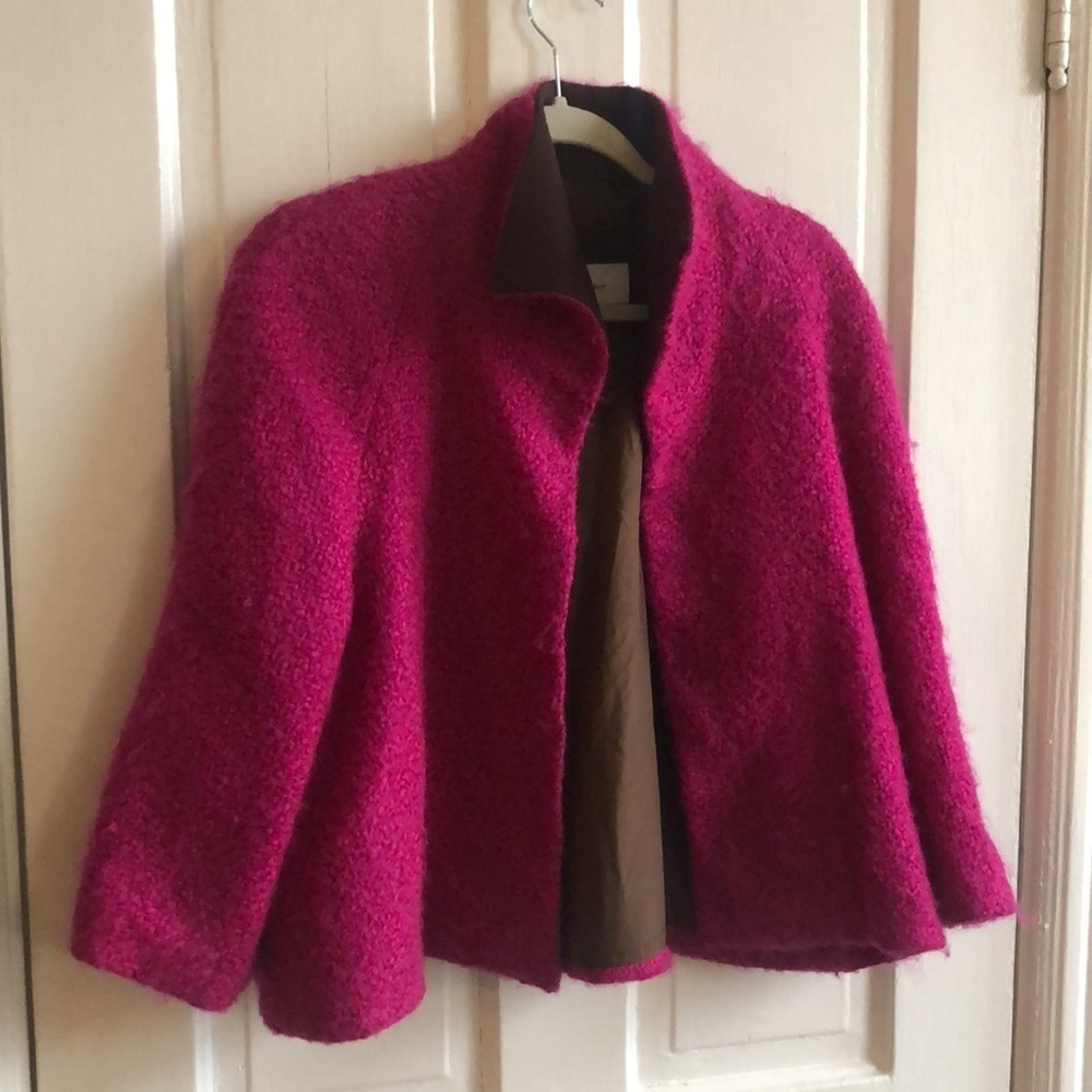 Mark Heister 100% Wool Pink Brushed Cropped 3/4 Sleeve Open Front Blazer Jacket